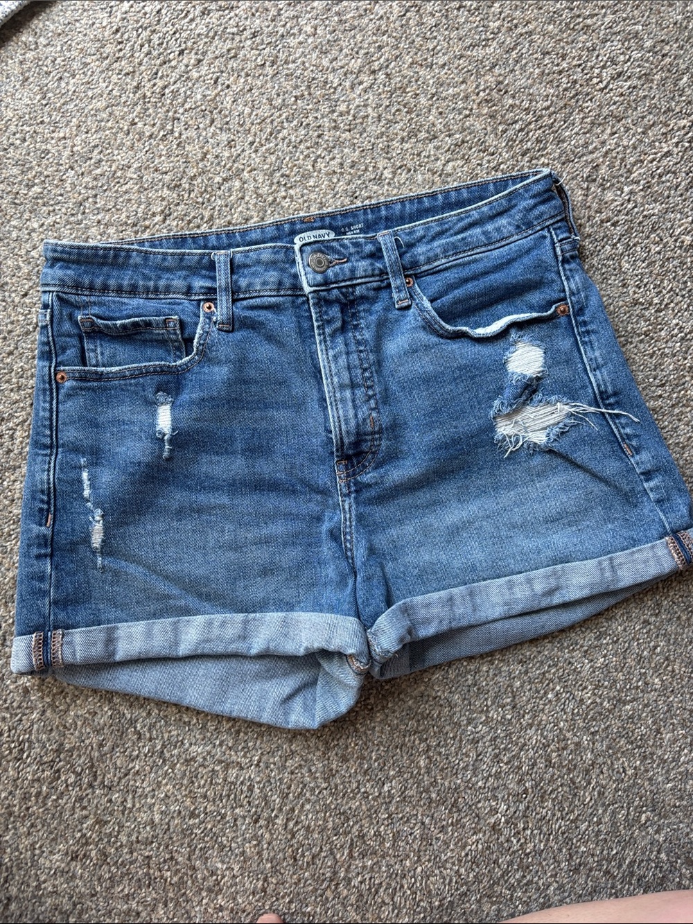 Old Navy Distressed Blue Denim Roll-Cuff Shorts